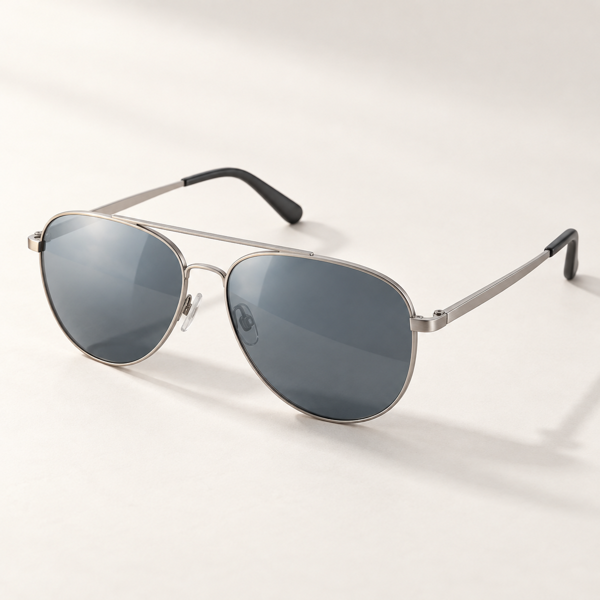 Shadevera Altitude Aviator sunglasses, satin silver frame and blue gray lenses, hero view