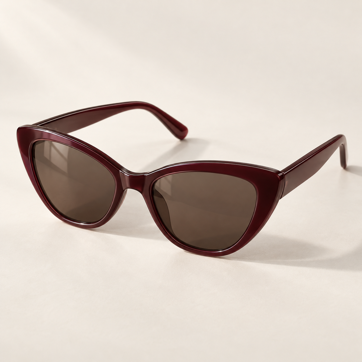 Shadevera Arden Cat-Eye sunglasses, deep burgundy frame and gray brown lenses, hero view