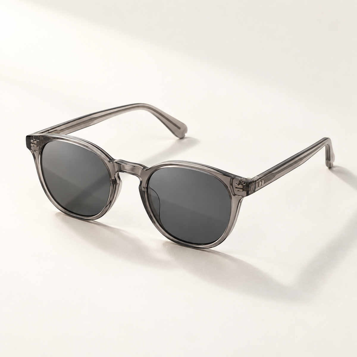 Shadevera Aster Panto sunglasses, transparent smoke frame and slate gray lenses, hero view