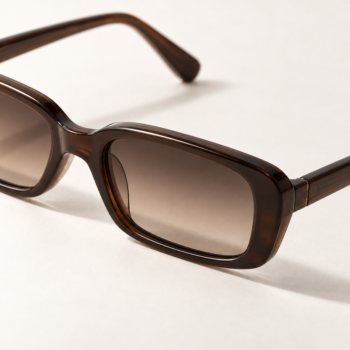 Shadevera Contour Rectangle sunglasses, deep espresso frame and taupe gradient lenses, detail view