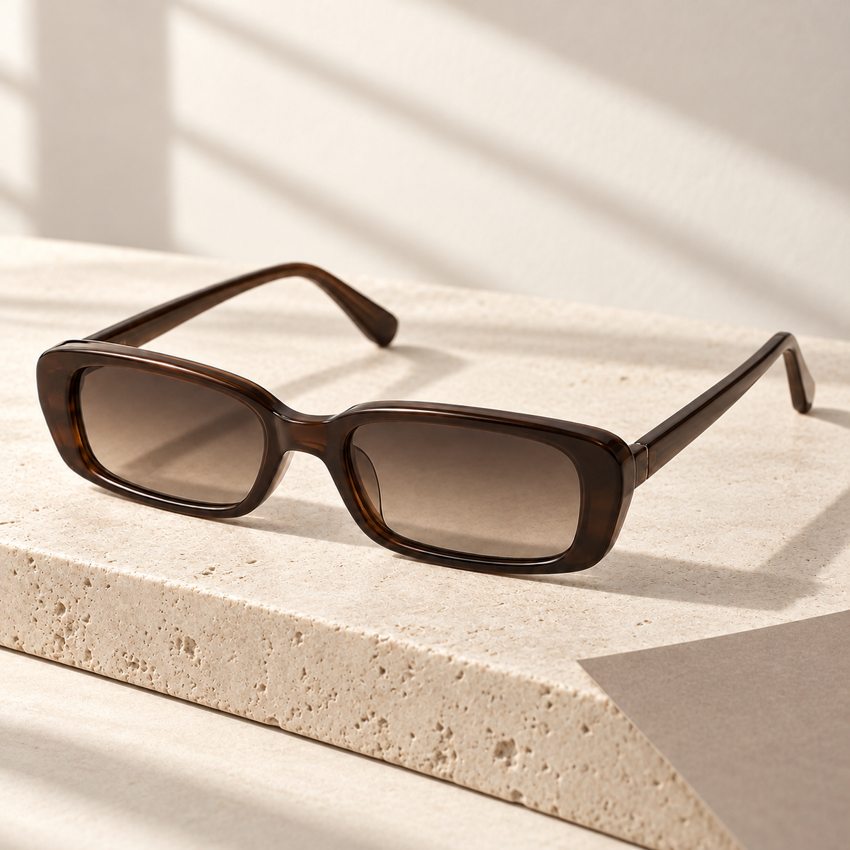 Shadevera Contour Rectangle sunglasses, deep espresso frame and taupe gradient lenses, lifestyle view