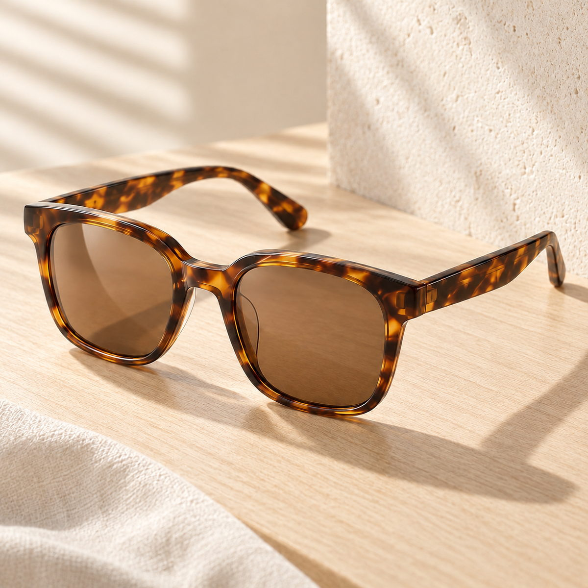 Shadevera Drift Square sunglasses, amber tortoise frame and tea brown lenses, lifestyle view