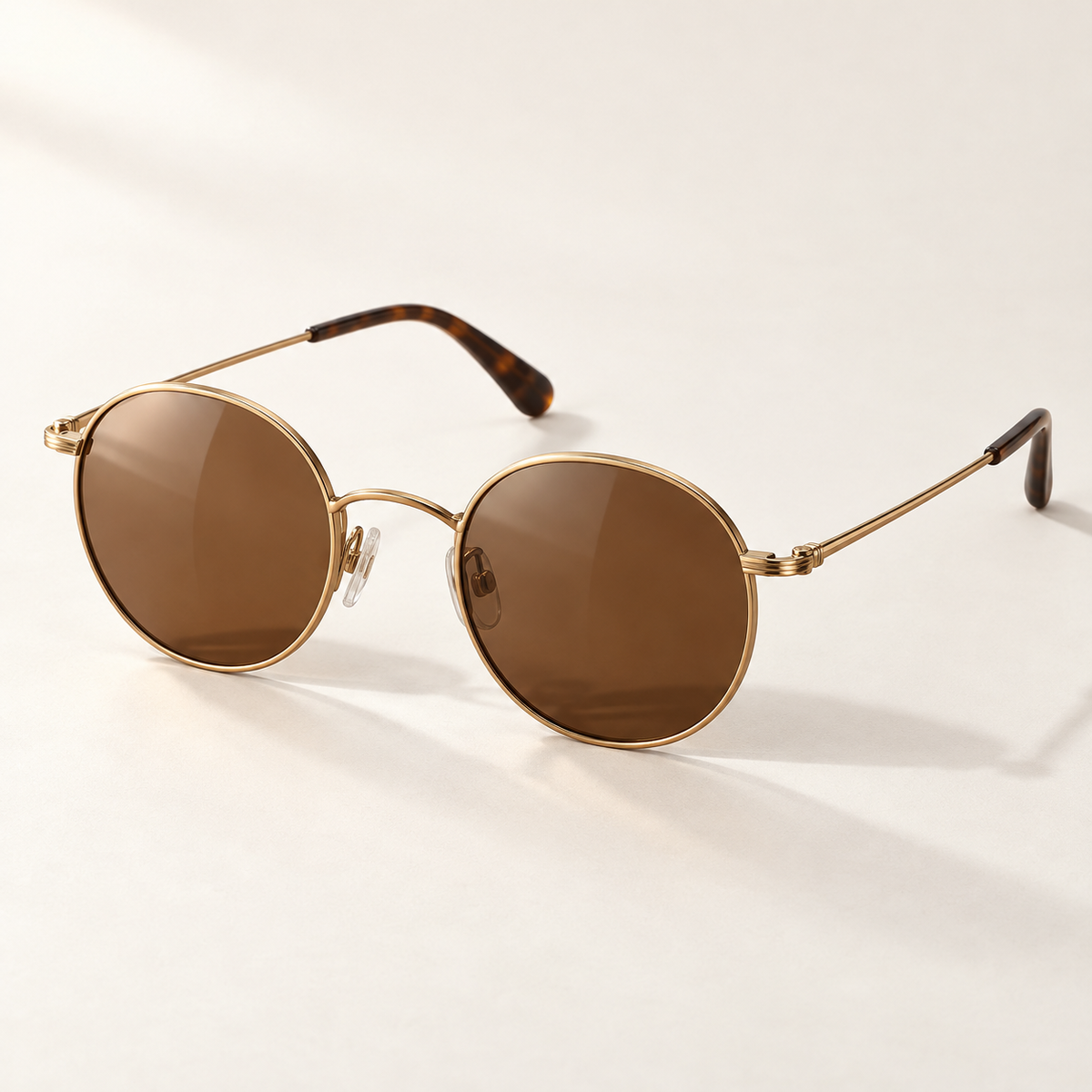 Shadevera Halo Round sunglasses, antique gold tone frame and brown lenses, hero view