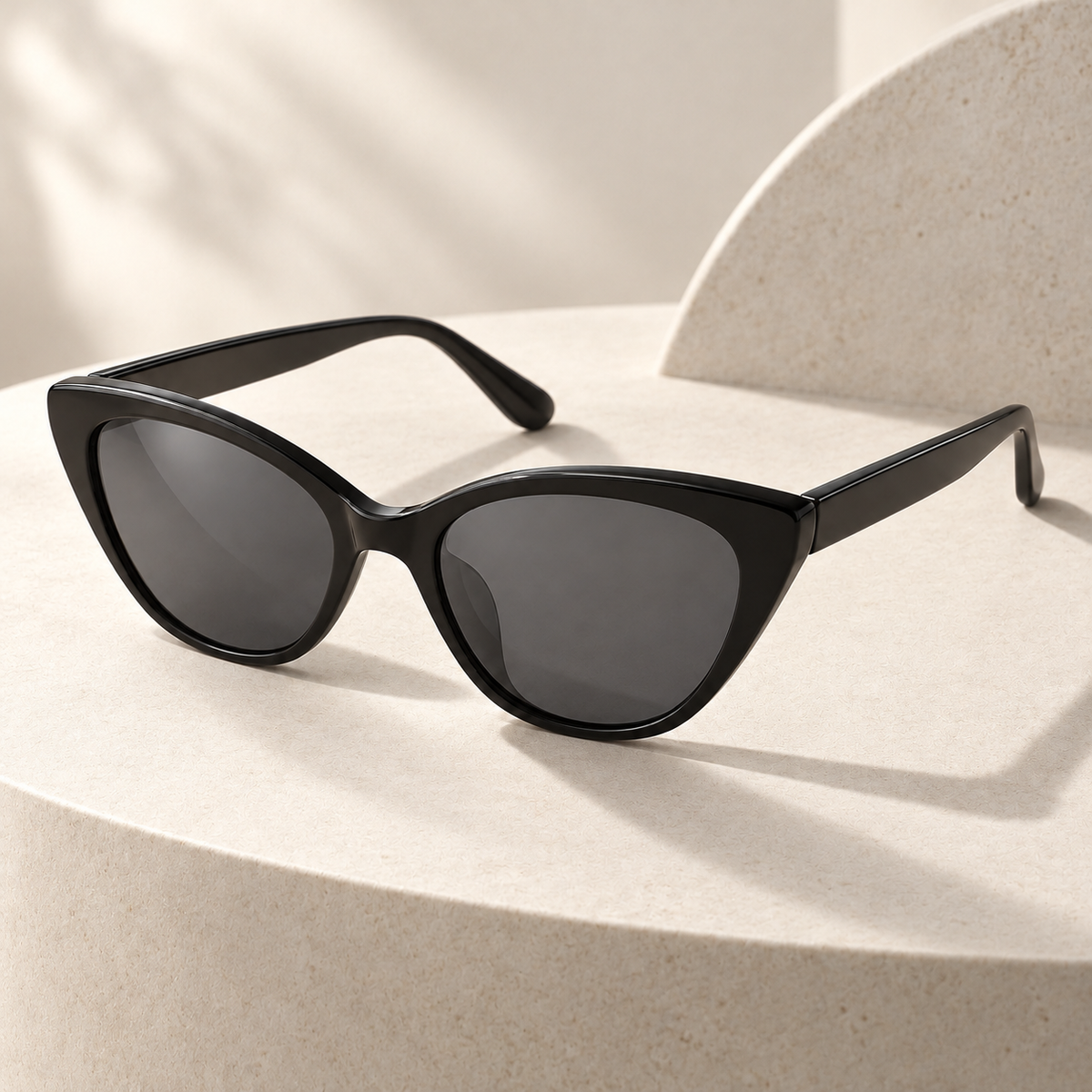 Shadevera Serein Cat-Eye sunglasses, gloss black frame and smoke gray lenses, lifestyle view